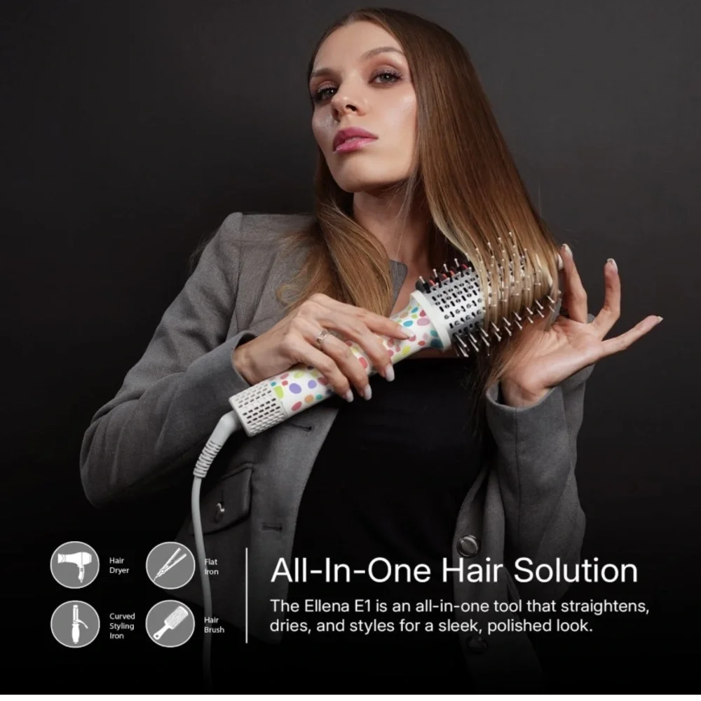 Polkadot Ellena E1 Blow Dryer+Straighten Hair Brush Dual Mode Hot Air Styler#VA1